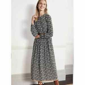 NWT BODEN Trim Detail Maxi Dress Floral Black and White long sleeve size S UK8